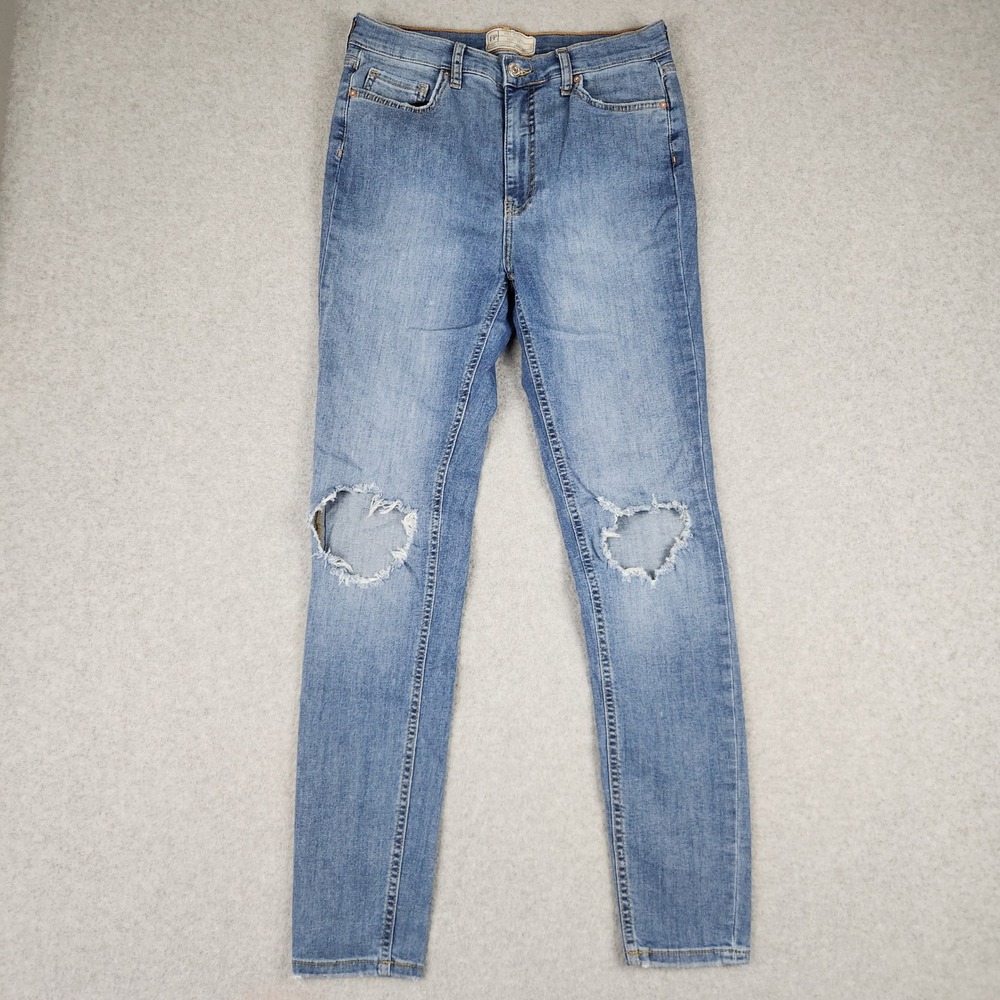 Free People Jeans Womens 30 Blue Skinny High Rise Distressed Knee‎ Blowout Denim